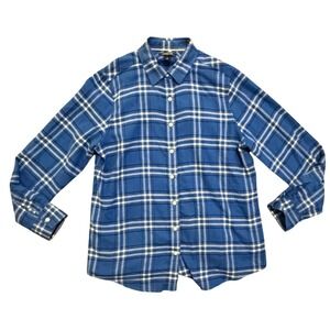 Lands End Blue Plaid Flannel Button Up Shirt  Women Size‎ 12 Cotton